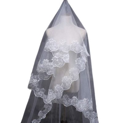 bluederst Wedding Veil Cathedral Length Flower Edge Appliques 150cm Long Bridal Veil