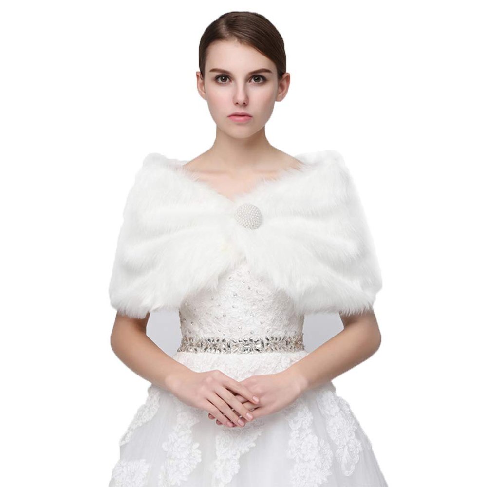 bluederst Bridal Plush Shawl for Women's Wedding Shawl Faux Fur Scarf Wraps for Evening Party Show