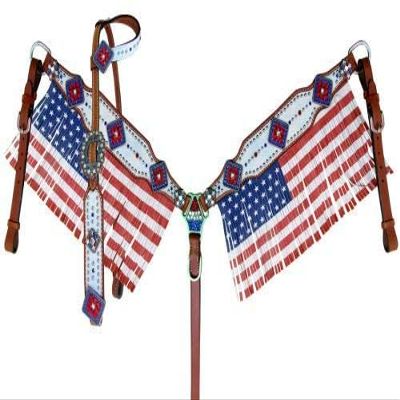 Showman American Flag Fringed Headstall & Breast Collar Set w/Reins
