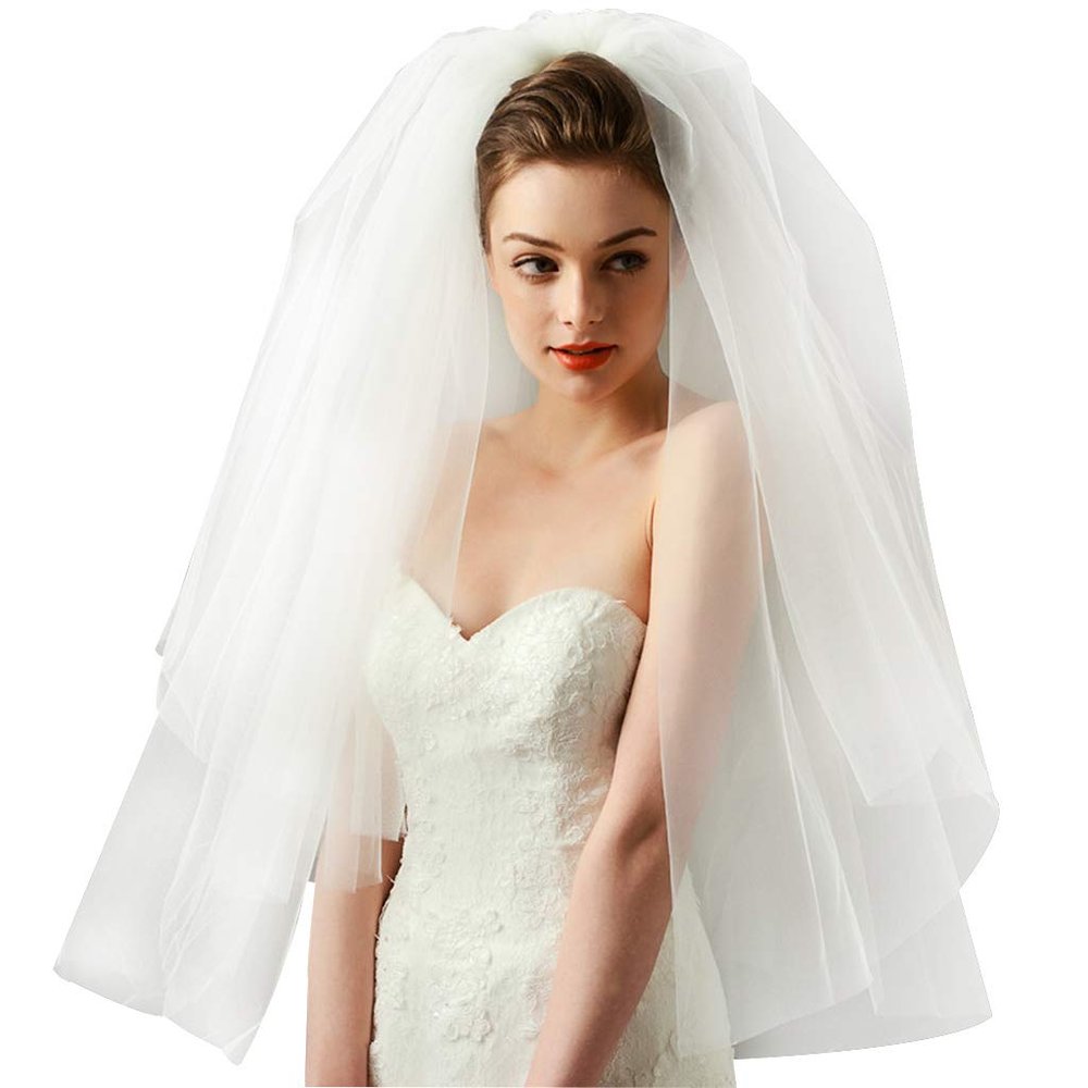 bluederst Tulle Bridal Veil Short Wedding Veil with Comb for Women Bride Fairy Marriage Accessory