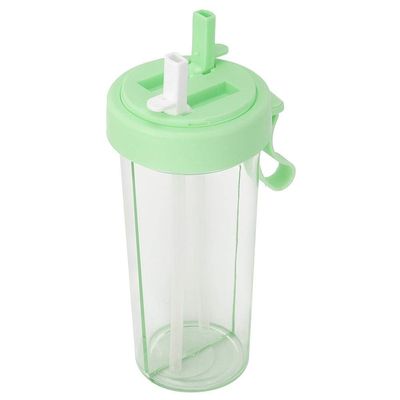 600ml Outdoor Portable Dual Use Two Straws Water Bottle Couple Cup Drinking Bottle Leakproof and Sports Bottle for Hiking Camping(Green)