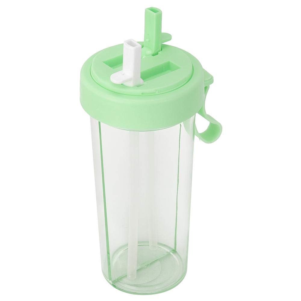 600ml Outdoor Portable Dual Use Two Straws Water Bottle Couple Cup Drinking Bottle Leakproof and Sports Bottle for Hiking Camping(Green)