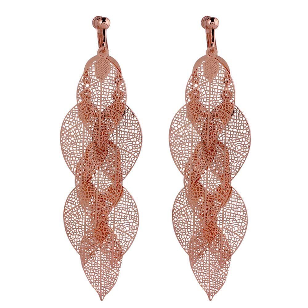 Grace Jun Handmade Multi-layer Dangle Drop Earrings and Clip on Earrings No Pierced for Women (19Rose gold Clip-on)