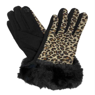 BARRINGTON Womens Brown Leopard Print & Faux Fur Stretch Fit Text & Tech Touchscreen Gloves