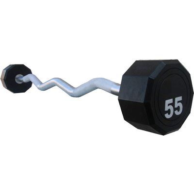 Fitness First 10-Sided Fixed Urethane Encased EZ Curl Barbell, 35 lbs