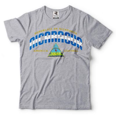 Silk Road Tees Nicaragua T-Shirt Nicaraguan Mens Shirt Heritage Flag Coat of arms tee Large Gray