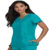 KOI Basics Katie Women's 4-Pocket Mock-Wrap Scrub Top Teal XX-Small view 1