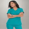 KOI Basics Katie Women's 4-Pocket Mock-Wrap Scrub Top Teal XX-Small view 4