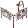 Showman Rainbow Tie Dye Headstall & Breast Collar Set w/Fringe view 1
