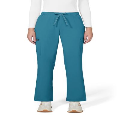 KOI Basics Women's Holly Cargo Scrub Pants, 8 Pockets, Drawstring Waist Teal Medium