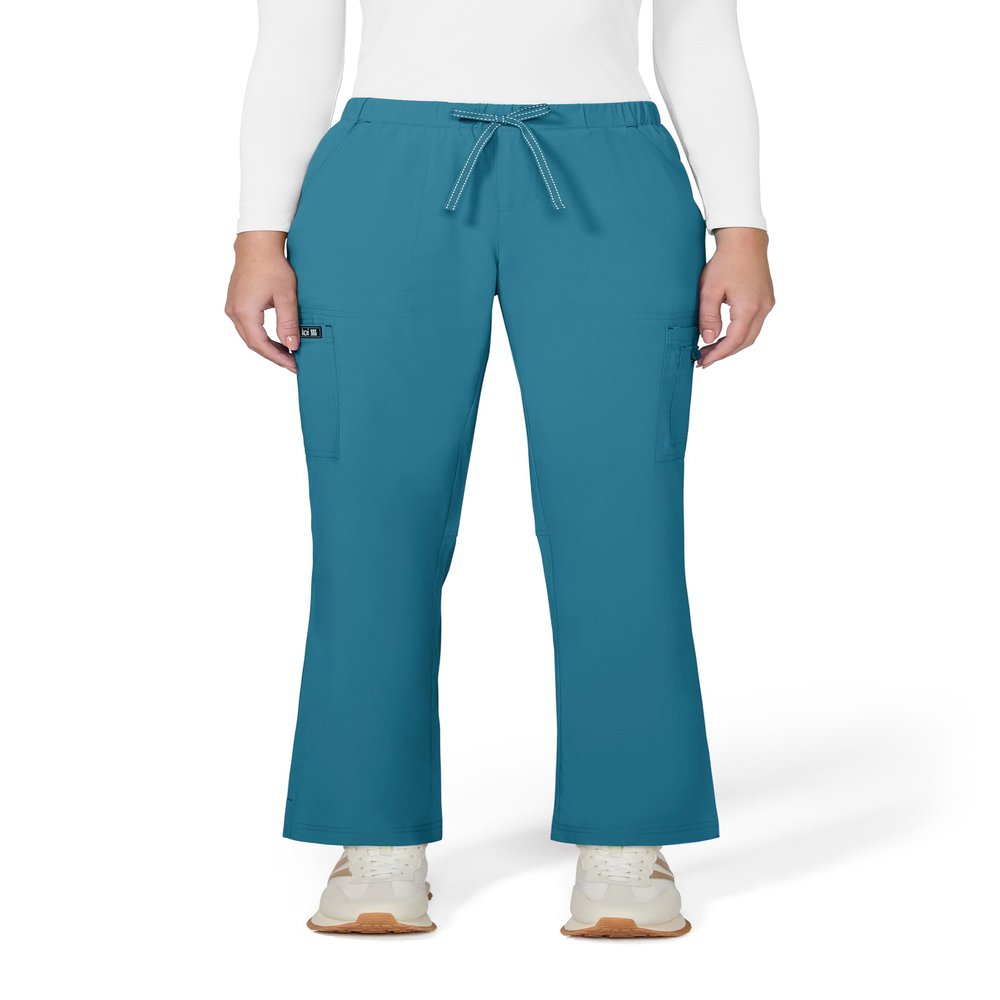KOI Basics Women's Holly Cargo Scrub Pants, 8 Pockets, Drawstring Waist Teal Medium