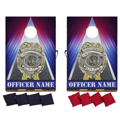 Customizable Police Cornhole Game - Police Bag Toss Game - 8 Bags Included Wooden Boards - Custom Unit Name