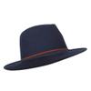 Unisex Braid Leatherette Band Trim Large Brim Polyester Fedora Hat - Navy L view 4