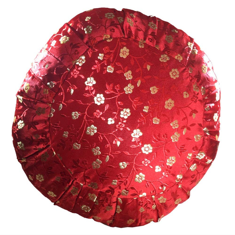 Taraluna - Fair Trade, Organic & Green Gifts Zen Zafu Sitting or Meditation Cushion with Silk Brocade Cover (Red/Gold)