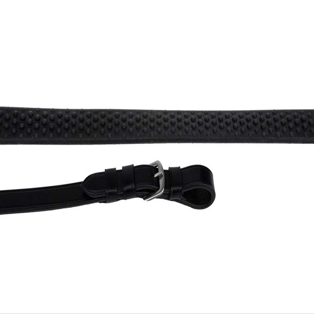 Rhinegold R195-BLK Italian Leather Flexible Grip Rubber Reins-Black, One Size