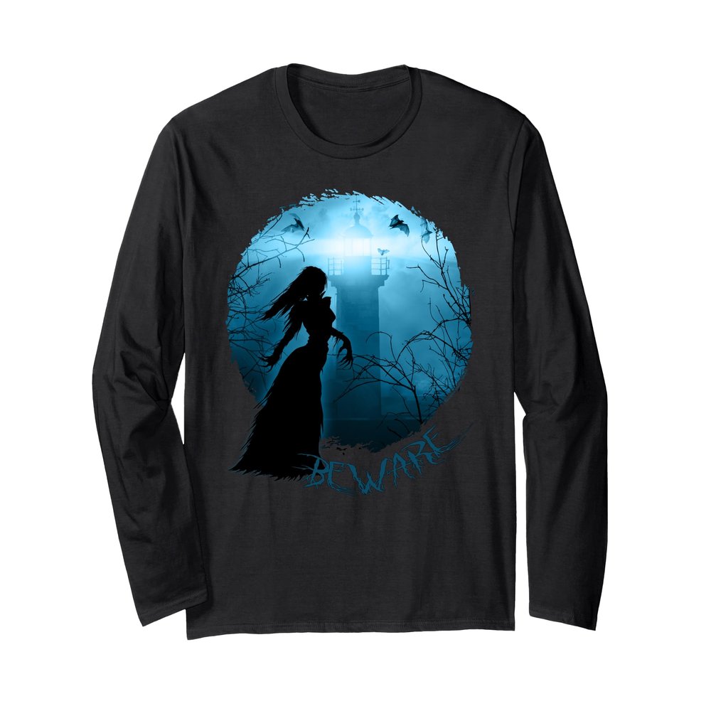 Beware the Scary Witch Spooky Lighthouse Halloween Long Sleeve T-Shirt