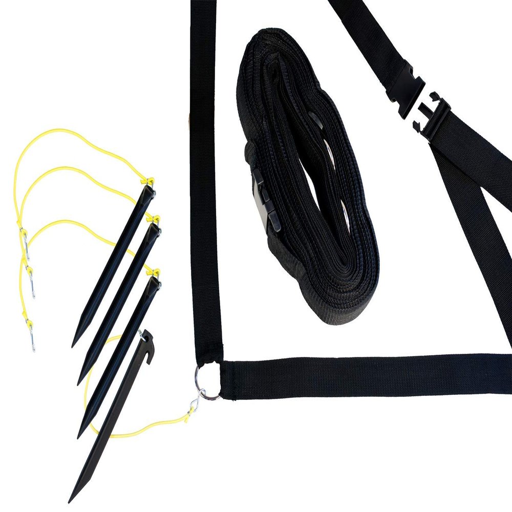 Park & Sun Sports Outdoor Volleyball Boundary Webbing with Ground Stakes, Fixed Short-Court, 2" Wide Court Line Marker, Black