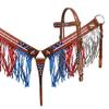 Showman American Flag Painted Headstall & Breast Collar Set w/Fringe & Reins view 1