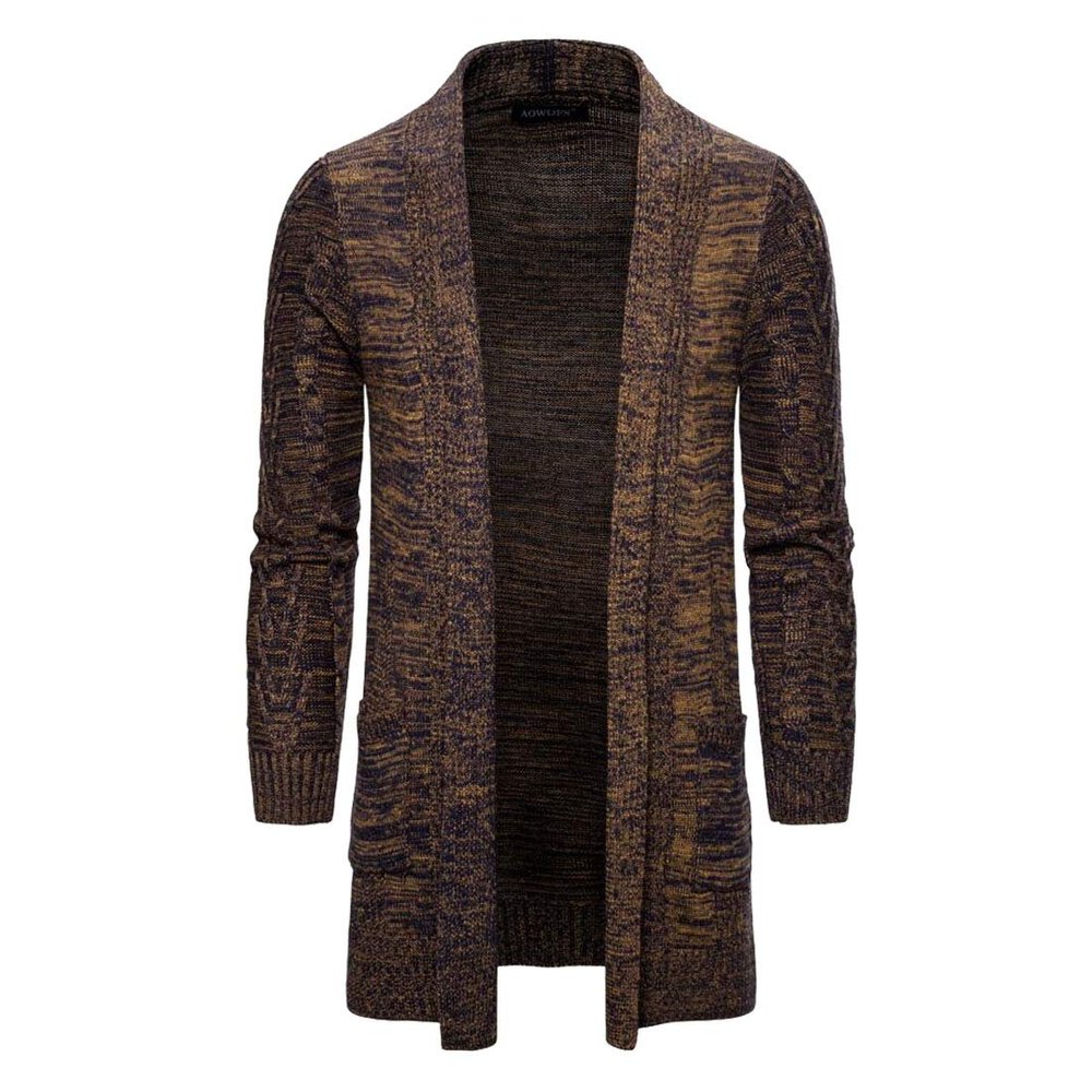 HZCX FASHION Men's Slim Fit Long Sleeve Open Front Cardigan Sweater with Pockets SJXZ1812-YM035-60-CO-US L Coffee