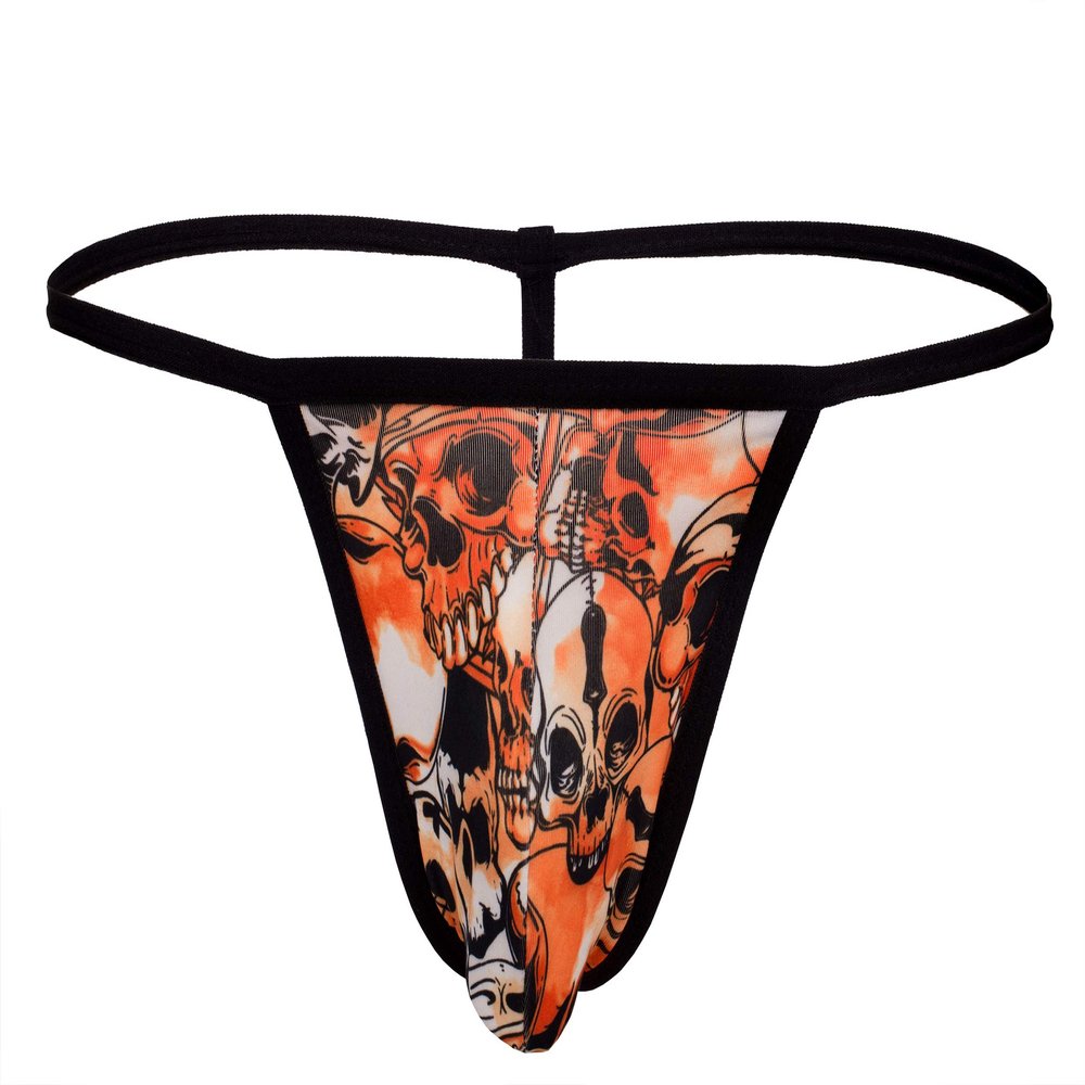 Swbreety Men's Sexy G-String Low Raise T-Back Thong Skull Print Underwear Orange