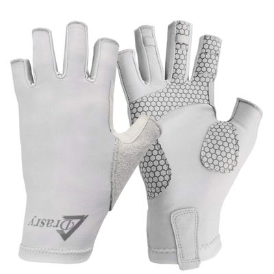 Drasry UV Protection Fishing Fingerless Gloves Men Women UPF 50+ SPF for Fishing Kayak Paddling Hiking Sailing Rowing Sun Gloves Gray L