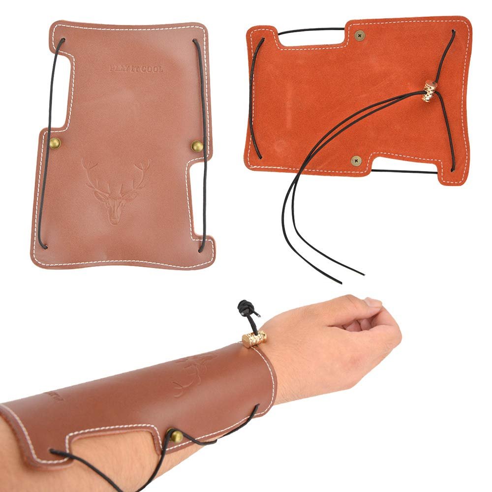 SHARROW Archery Leather Arm Guard Adjustable Protective Gear Armguard Bow Bracers Hunting Shooting Brown