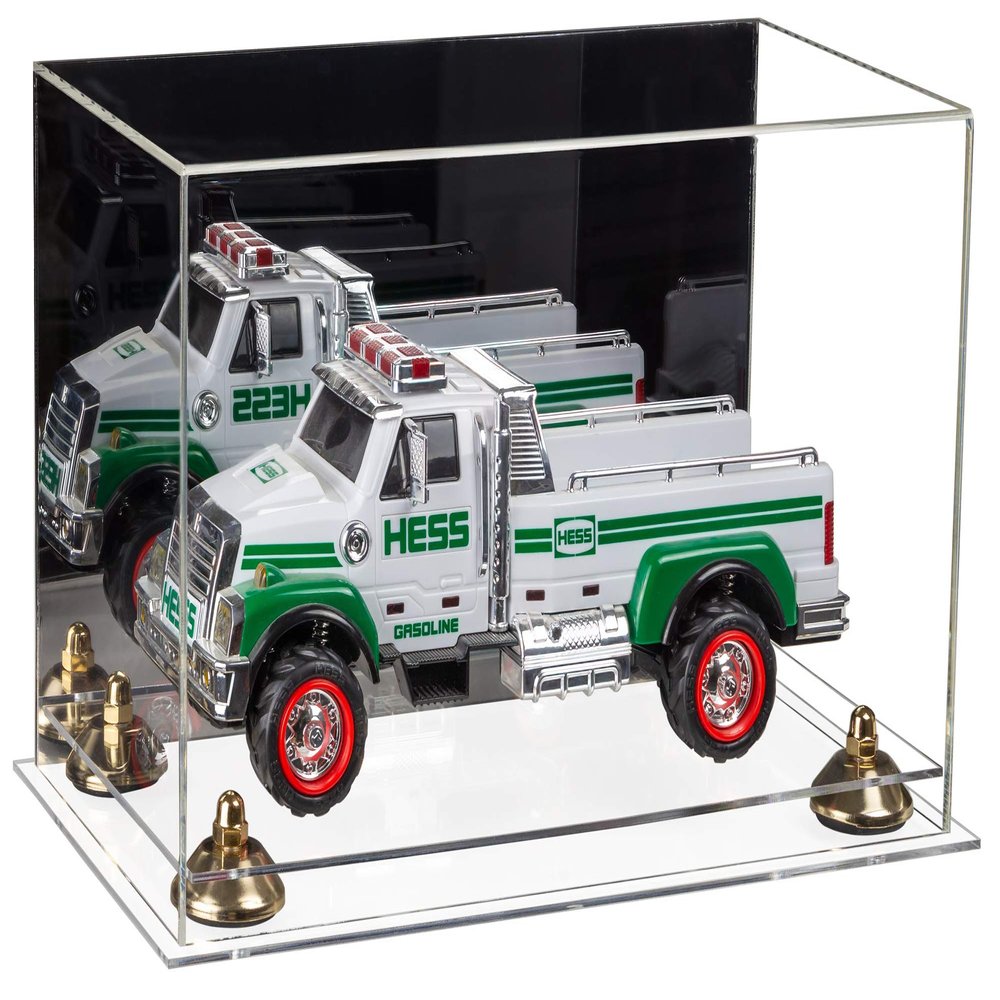 Better Display Cases Versatile Acrylic Display Case - Medium Rectangle Box with Mirror, Gold Risers and Clear Base 14" x 8" x 8.5" (A011-GR)