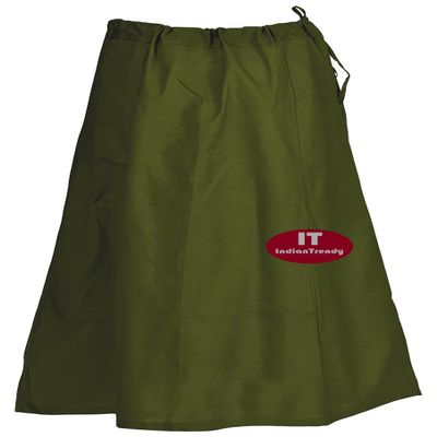 Indian Trendy Sari Petticoat Cotton Stitched Adjustable Waist Saree Underskirt Lining Skirt - One Size - Olive Green