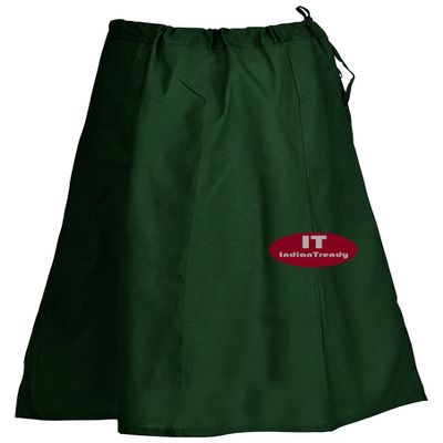 Indian Trendy Sari Petticoat Cotton Stitched Adjustable Waist Saree Underskirt Lining Skirt - One Size - Dark Green
