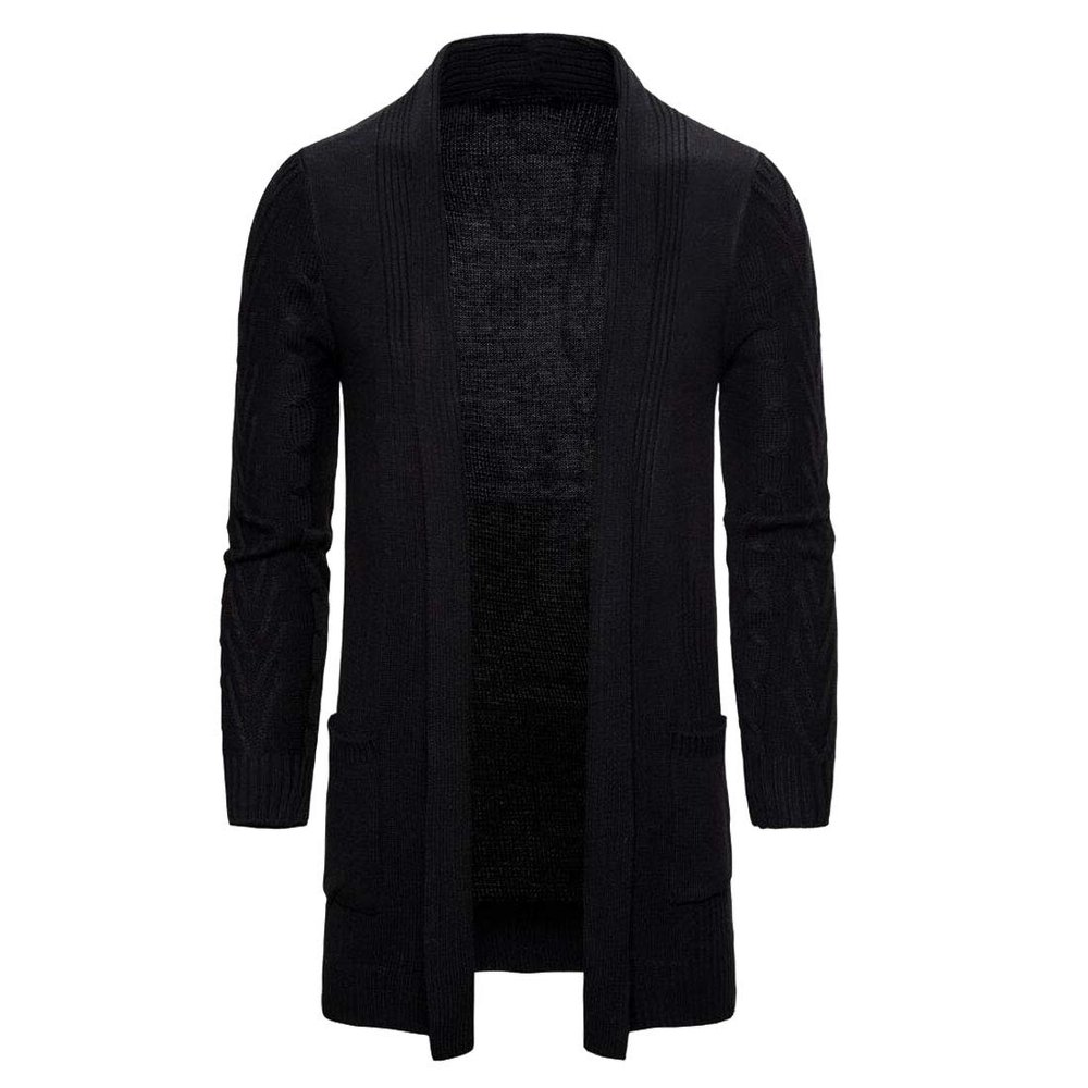 HZCX FASHION Men's Slim Fit Long Sleeve Open Front Cardigan Sweater with Pockets SJXZ1812-YM035-60-B-US M Black