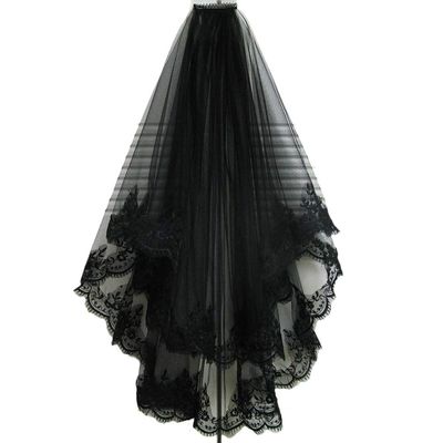 Black Lace Veil for Wedding Long Tulle Bridal Veil for Halloween Hair Accessory