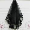 Black Lace Veil for Wedding Long Tulle Bridal Veil for Halloween Hair Accessory view 2