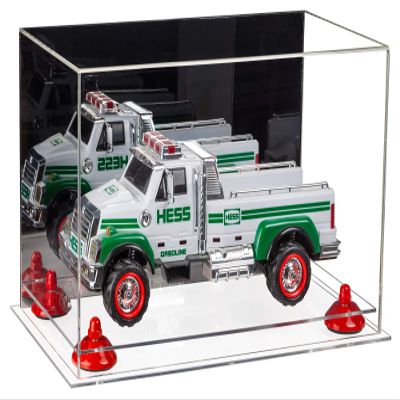 Better Display Cases Versatile Acrylic Display Case - Medium Rectangle Box with Mirror, Red Risers and Clear Base 14" x 8" x 8.5" (A011-RR)