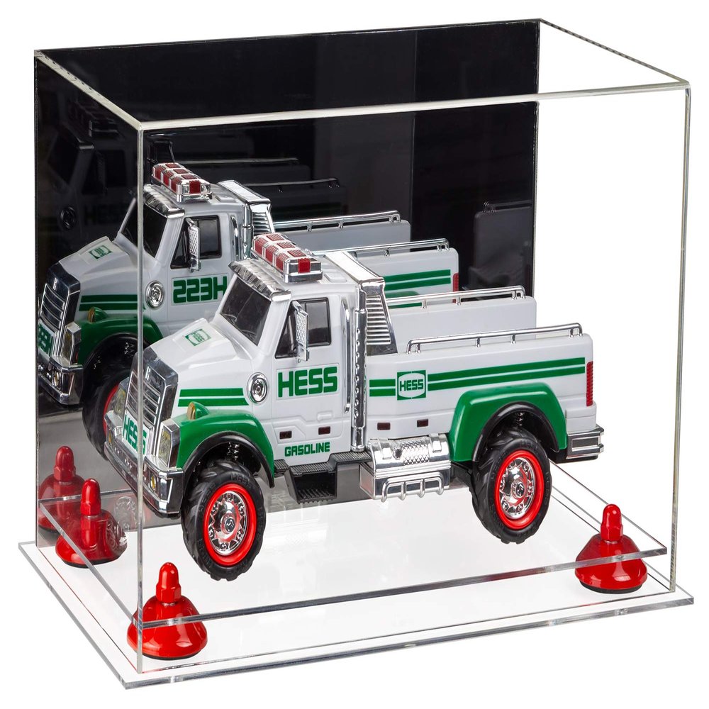 Better Display Cases Versatile Acrylic Display Case - Medium Rectangle Box with Mirror, Red Risers and Clear Base 14" x 8" x 8.5" (A011-RR)