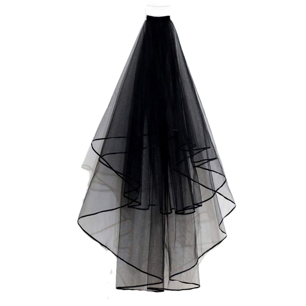 Black Lace Veil for Wedding Long Tulle Bridal Veil for Halloween Hair Accessory