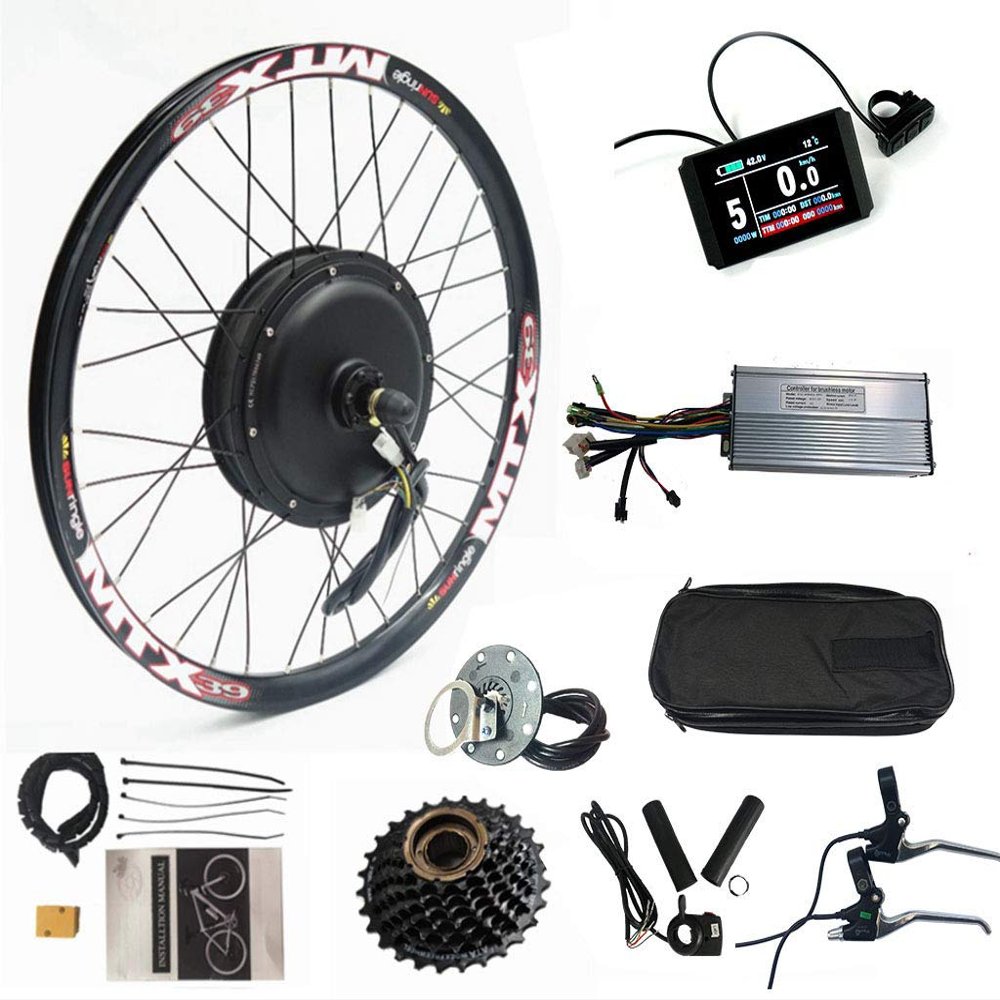 Color Display, Electric Bike Conversion Kit 52V 2000W Rear Motor Wheel Bicycle Kit with Sine Wave Controller, 7 Speed flywheel (27.5inch)
