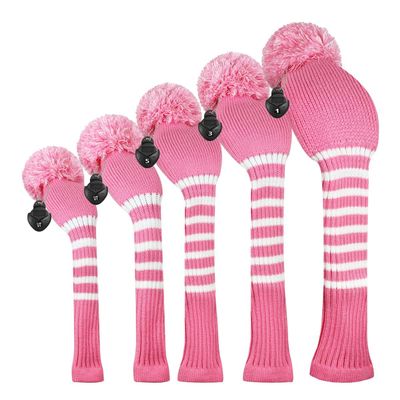 Scott Edward Pink&White Stripes Golf Club Covers Set of 5 Fit for Driver Wood(460cc)*1, Fairway Wood*2,and Hybrid(UT)*2, (Pink&White Stripes)