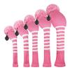 Scott Edward Pink&White Stripes Golf Club Covers Set of 5 Fit for Driver Wood(460cc)*1, Fairway Wood*2,and Hybrid(UT)*2, (Pink&White Stripes) view 1
