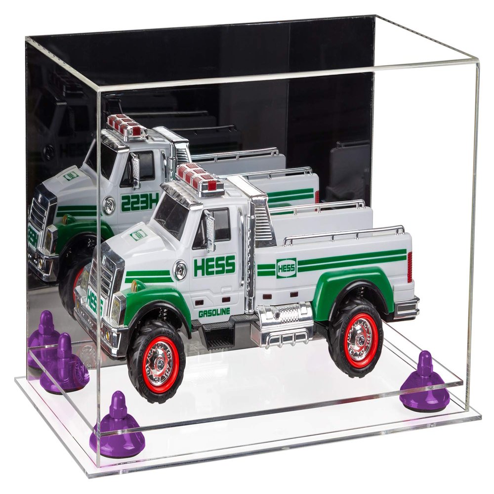 Better Display Cases Versatile Acrylic Display Case - Medium Rectangle Box with Mirror, Purple Risers and Clear Base 14" x 8" x 8.5" (A011-PR)