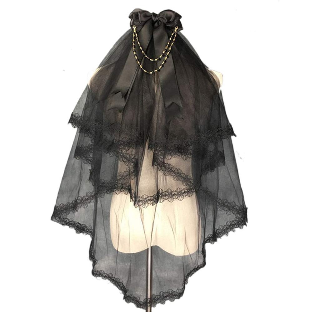 Black Lace Edge Bridal Wedding Veils with Comb Black Lace Wedding Halloween Veil