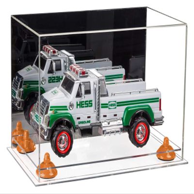 Better Display Cases Versatile Acrylic Display Case - Medium Rectangle Box with Mirror, Orange Risers and Clear Base 14" x 8" x 8.5" (A011-OR)