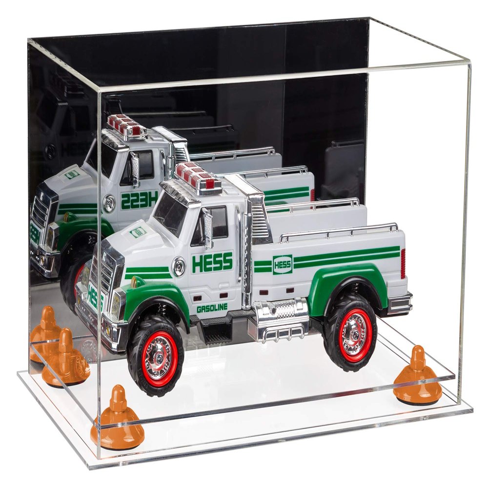 Better Display Cases Versatile Acrylic Display Case - Medium Rectangle Box with Mirror, Orange Risers and Clear Base 14" x 8" x 8.5" (A011-OR)