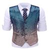 Ceehuteey Suit Vest Gradient Color Sequin Mens Evening Party Fashion Waistcoat for Wedding Groomsmen XL,Teal-Gold view 1