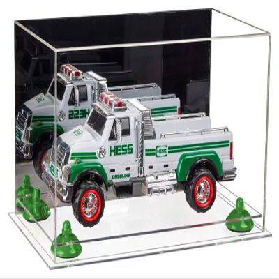 Better Display Cases Versatile Acrylic Display Case - Medium Rectangle Box with Mirror, Green Risers and Clear Base 14" x 8" x 8.5" (A011-GRR)