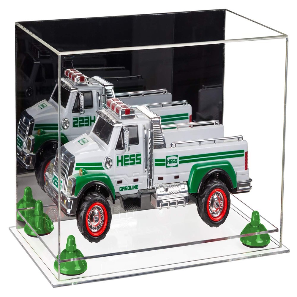 Better Display Cases Versatile Acrylic Display Case - Medium Rectangle Box with Mirror, Green Risers and Clear Base 14" x 8" x 8.5" (A011-GRR)