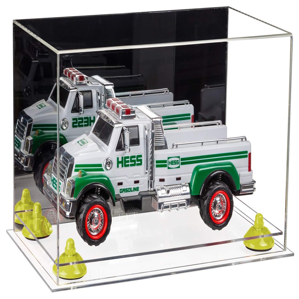 Better Display Cases Versatile Acrylic Display Case - Medium Rectangle Box with Mirror, Yellow Risers and Clear Base 14" x 8" x 8.5" (A011-YR)