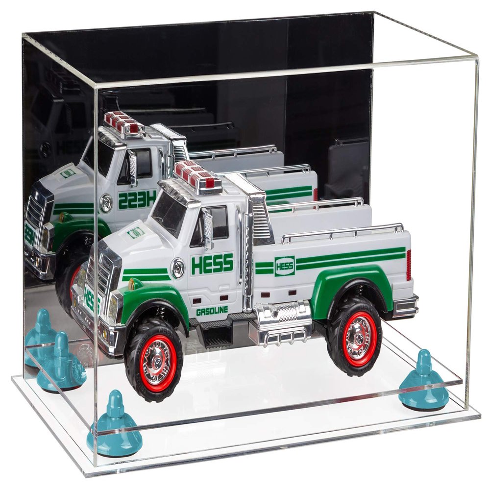 Better Display Cases Versatile Acrylic Display Case - Medium Rectangle Box with Mirror, Light Blue Risers and Clear Base 14" x 8" x 8.5" (A011-BLR)