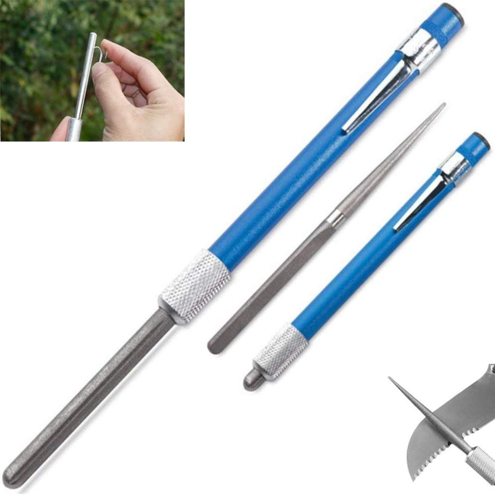 Golden^Li Knife Sharpener Pen, 3 in 1 Retractable Pocket Knife Sharpening Diamond Alloy Pen-File, Sharpening Hook Tool Kit for Hunting Fish Saw Hook,Fishing, Outdoor Exploration