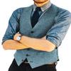 Ceehuteey Wedding Mens Vests Tweed Herringbone Slim Fit Fashion Custom Made Groom Waistcoat XXL,Light Navy view 1