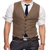 Ceehuteey Wedding Mens Vests Tweed Herringbone Slim Fit Fashion Custom Made Groom Waistcoat XXL,Light Navy view 2